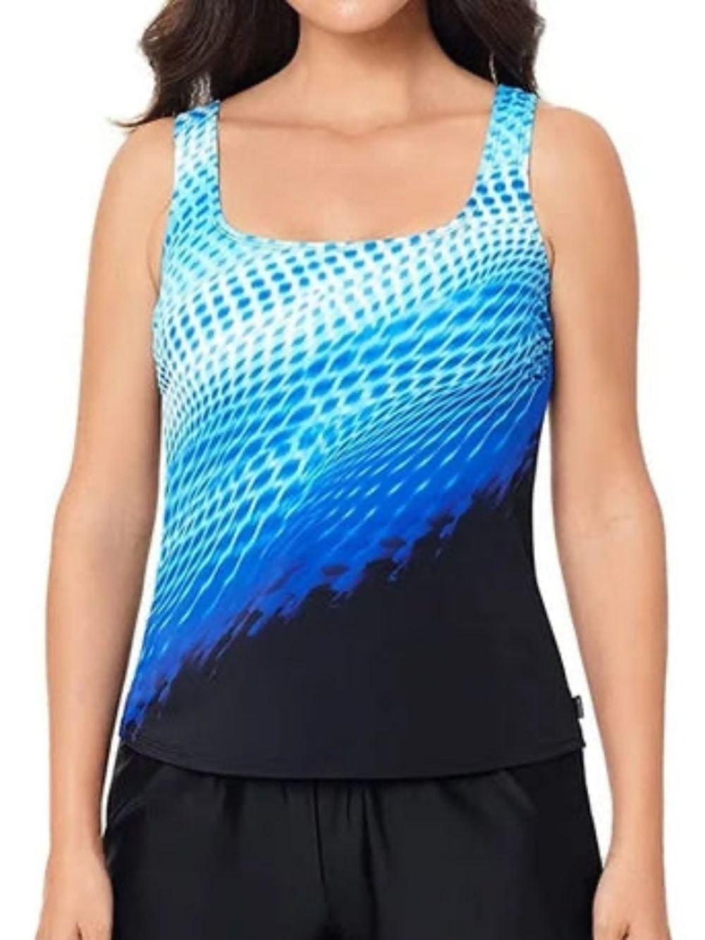 NEW Reebok Scoop Neck Sport Essentials Tankini Swim Top 782829 Blue Black